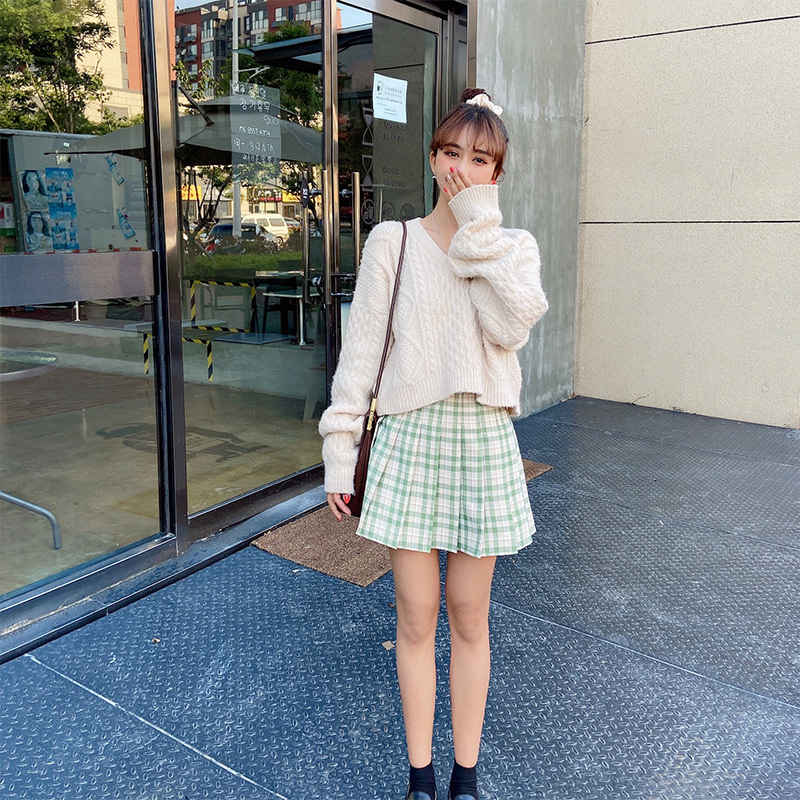 Women Skirt High Waist Plaid Mini Korean Style Pleated Skirt Students School Unniforms Dance Short A Line Skirt 210306