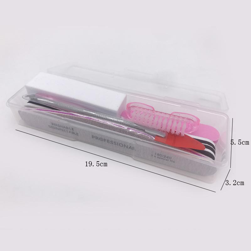 8 Pcs/Set Nail art kits with nails File Buffer UV Gel Polish remover and dust Brush Cuticle Pusher Manicure Tools PLASTIC Box NAK004