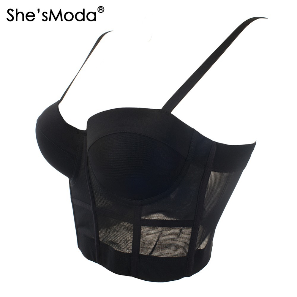 She'sModa Mesh Push Up Bralet Women's Corset Bustier Bra Night Club Party Cropped Top Vest Plus Size 210308
