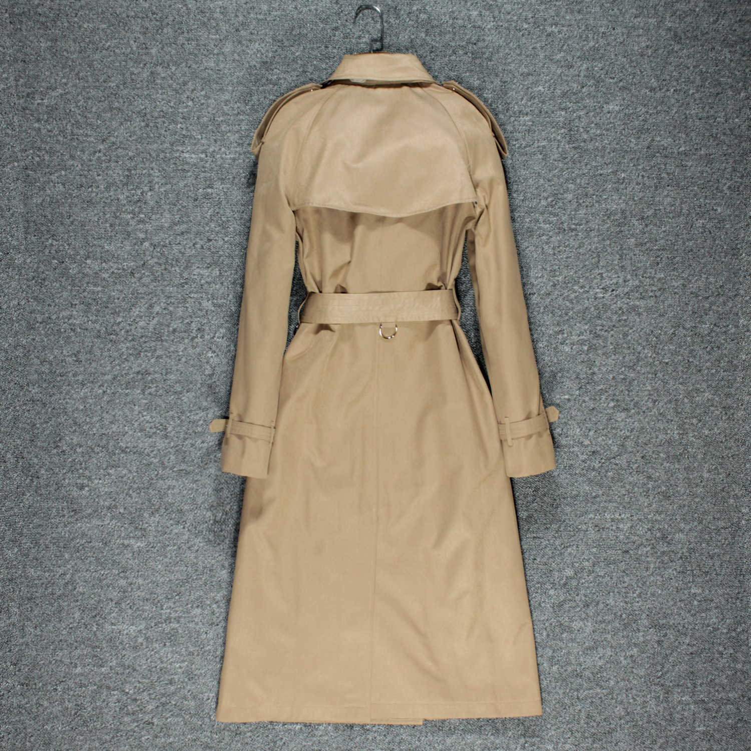 Fall fashion windbreaker women's mid long waitmore knee high British Khaki coat women T200828