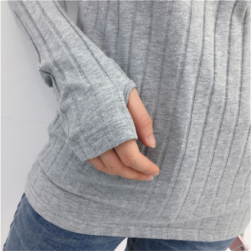 Basic Cotton Ribbed Tops Tees With Thumb Hole Women Long Sleeve Tee Shirts Essential Layering T Shirt Femme S,M,L T200110