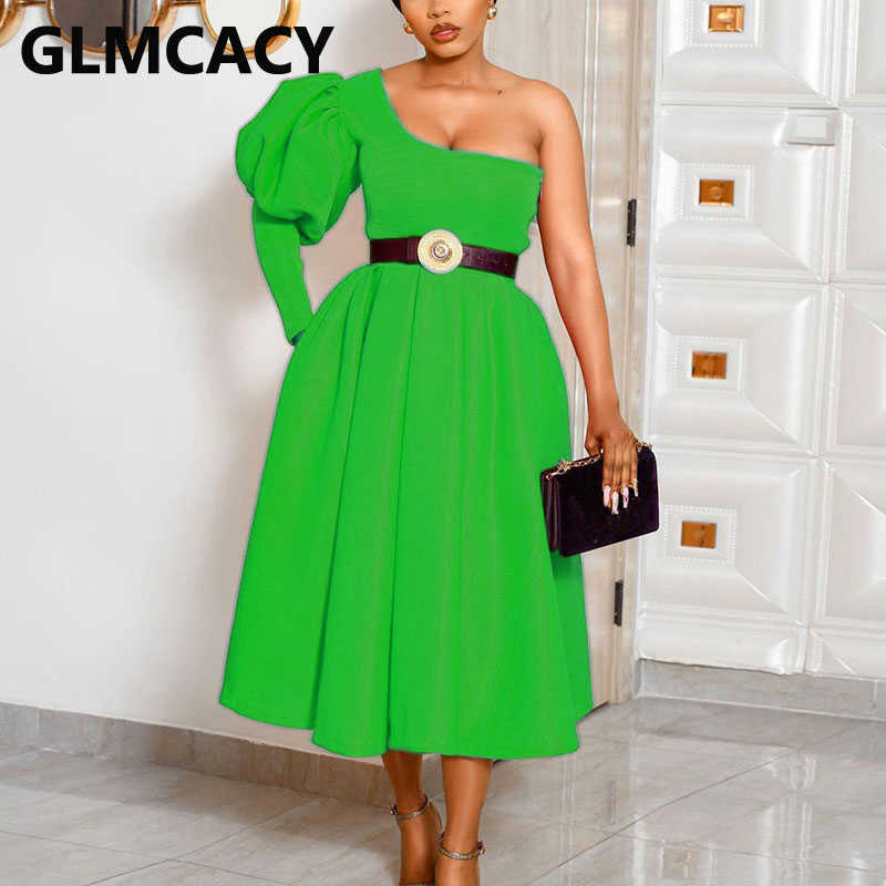 Women One Shoulder Sweet Party Dress Classy Evening Midi Dresses Gown 210702