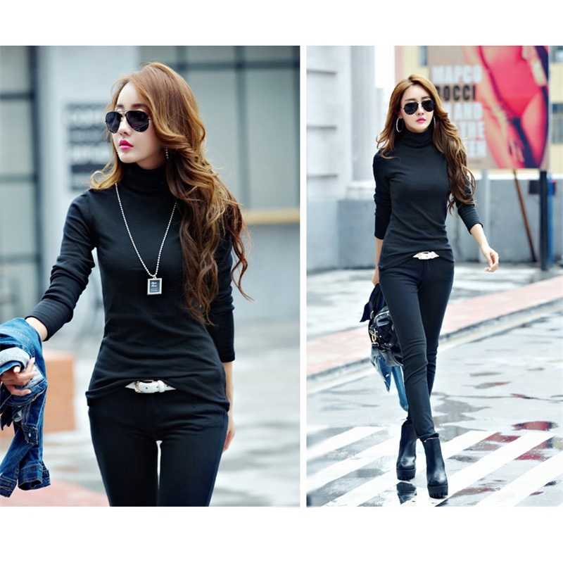 Big SALE!! New Arrival Women's Clothing T-shirt in Autumn/Winter Multicolor Turtleneck Long Sleeve Tops Warm Basic Shirt 210302