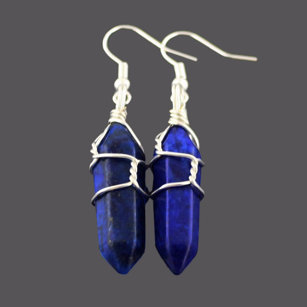 Wired Wrap Bullet Earrings Natural Amethysts Opal Turquoises Quartz Dangle Earrings Healing Reiki Stone Pendulum Earrings Women