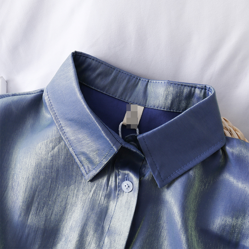Korean Gloss Loose Slim Single-breasted Long Sleeve Shirt Women New Short Crop Tops Lapel Blouse J385 210225