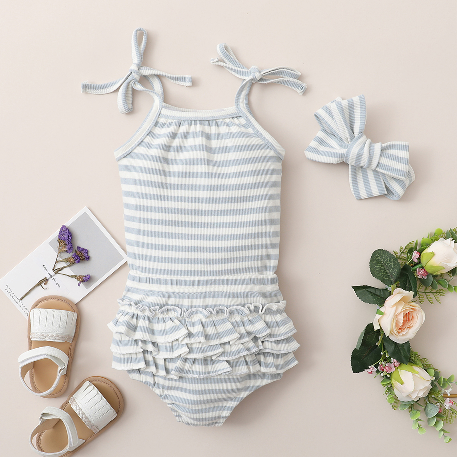 Toddler Girls Clothes Sets Sleeveless Striped Bodysuit Pleated Layered Ruffle Shorts Headband Baby Summer Clothing 0-18M, Sky blue
Toddler Girls Clothes Sets Sleeveless Striped Bodysuit Pleated Layered Ruffle Shorts Headband Baby Summer Clothing 0-18M, Sky blue