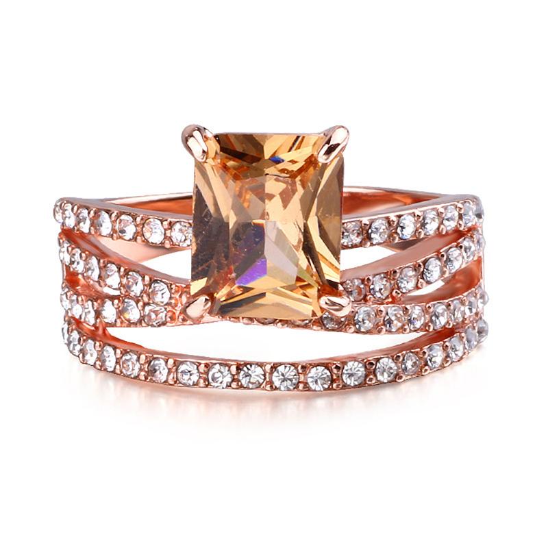 Wedding Rings 2Pcs/Set Rose Gold Morganite Bling Ring Women Jewelry