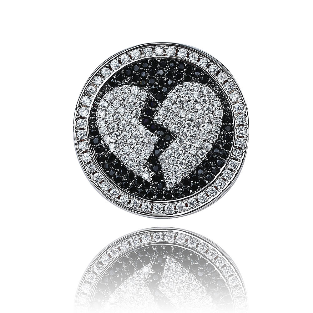 TOPGRILLZ New Broken Heart Iced Out Bling Ring Micro Pave Cubic Zircon Stones Hip Hop Jewelry 201026