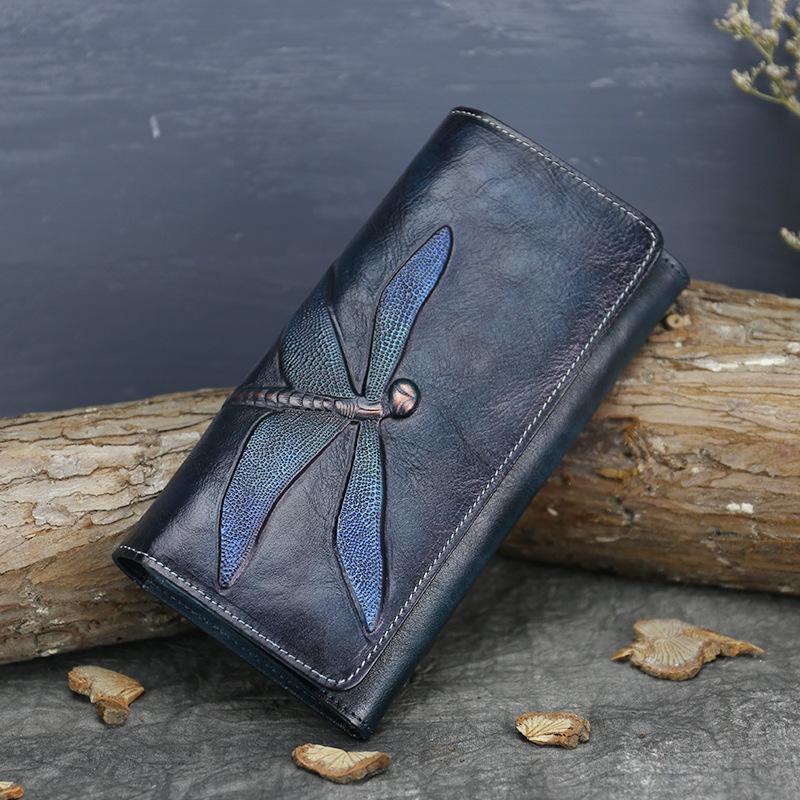 100% Genuine Leather Vintage Embossed dragonfly Wallet Long Luxury Cash Purse Top Quality Soft Bifold Holder Phone, Blue
100% Genuine Leather Vintage Embossed dragonfly Wallet Long Luxury Cash Purse Top Quality Soft Bifold Holder Phone, Blue