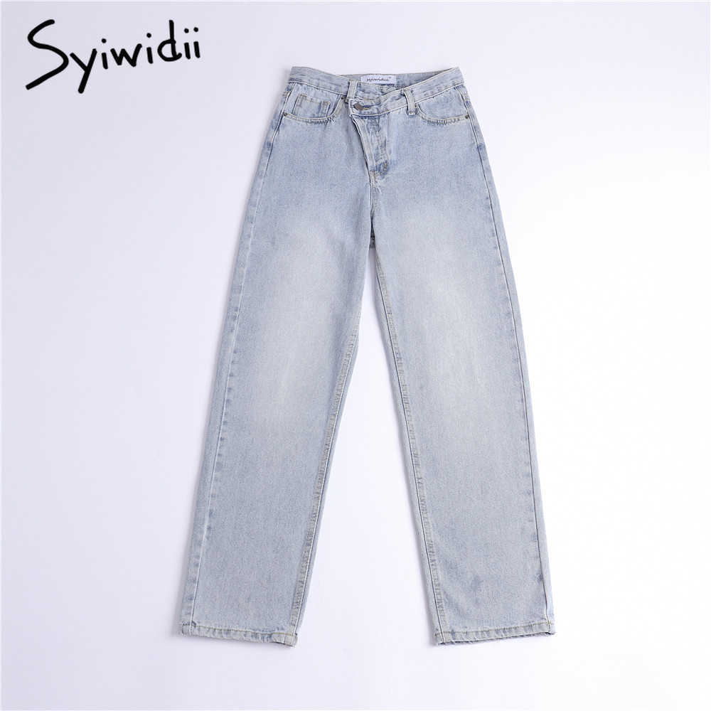 Syiwidii Button Up Jeans for Women Fashion Korean Denim Pants Irregular High Waisted Straight Streetwear Baggy 210922