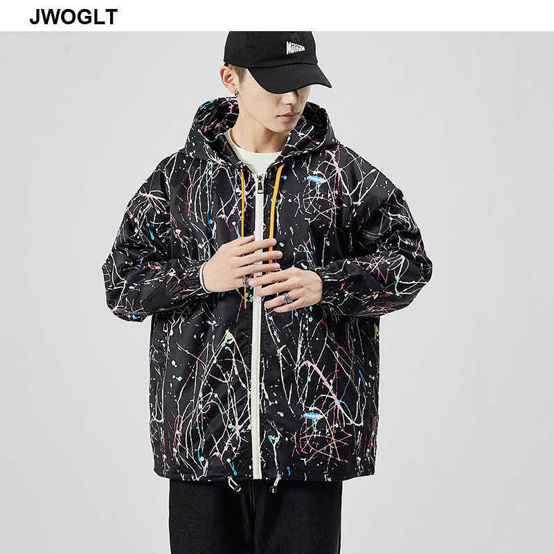 Autumn Harajuku Men's Zipper Hoody Bomber Jacket Male Casual Streetwear Loose Graffiti Printed Coats 4XL 5XL 210528