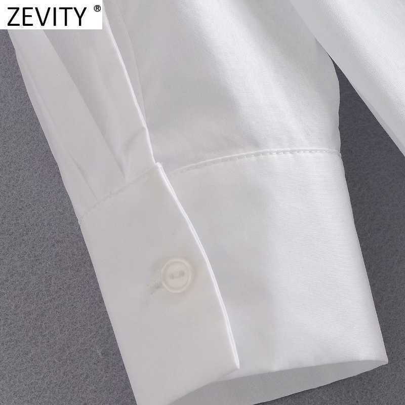 Zevity Women Simply Pocket Patch Casual Long Blouse Ladies Long Sleeve Business Shirt Chic Femme Breasted Blusas Tops LS7346 210603