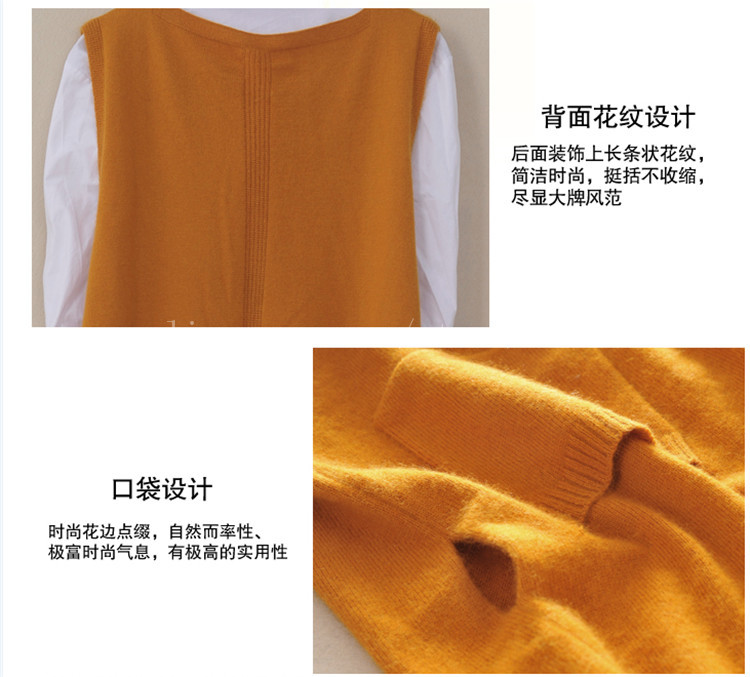 spring autumn pure wool sweater women vest sweater vest pocket female mid-length vest v-nect collar kimono jacket pullo 210218