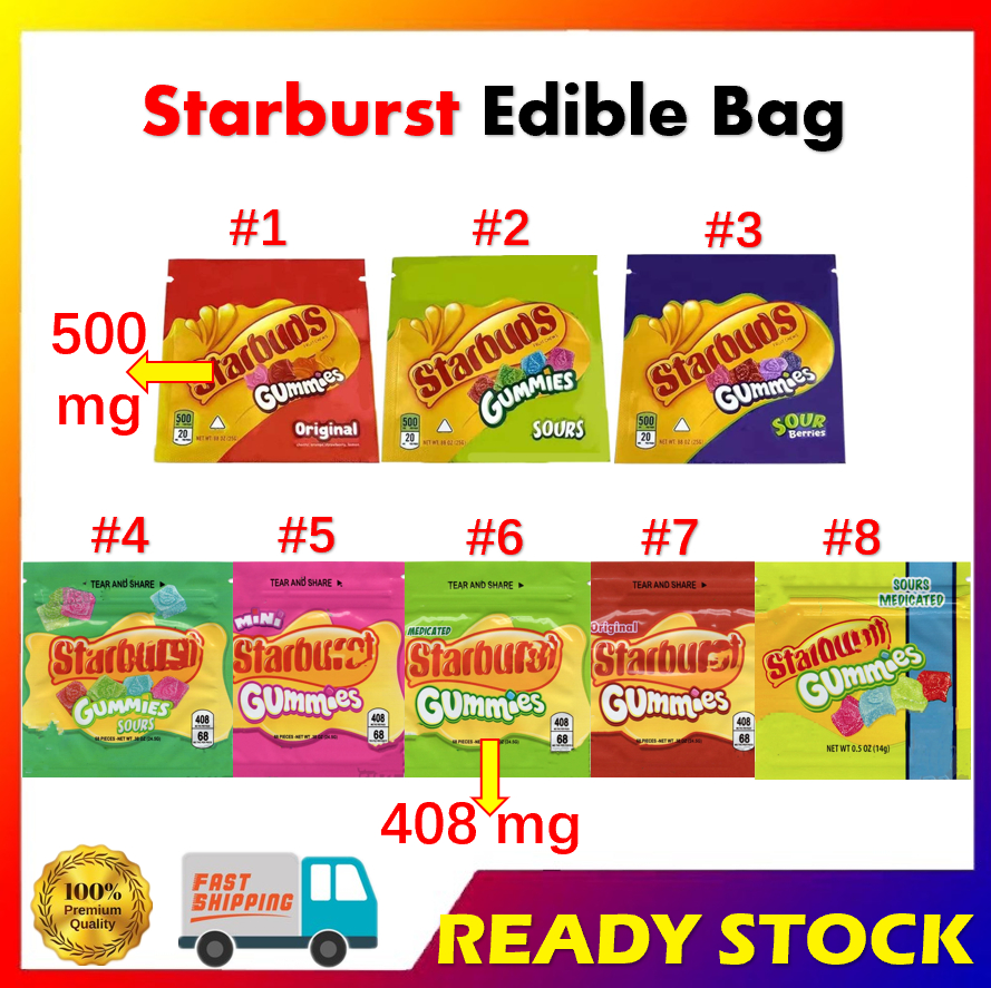 8 designs Starburst medicated gummy empty mylar bag 408mg/500mg/600mg edibles packaging
8 designs Starburst medicated gummy empty mylar bag 408mg/500mg/600mg edibles packaging