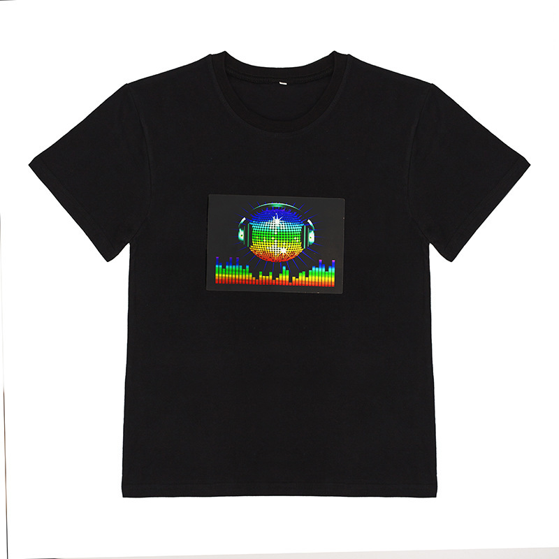 Men Women Sound Activated LED T Shirt Oversize Black One Color Tshirts Rock Disco DJ Aesthetic T Shirts Couple Casual Tshirt 6XL 210225