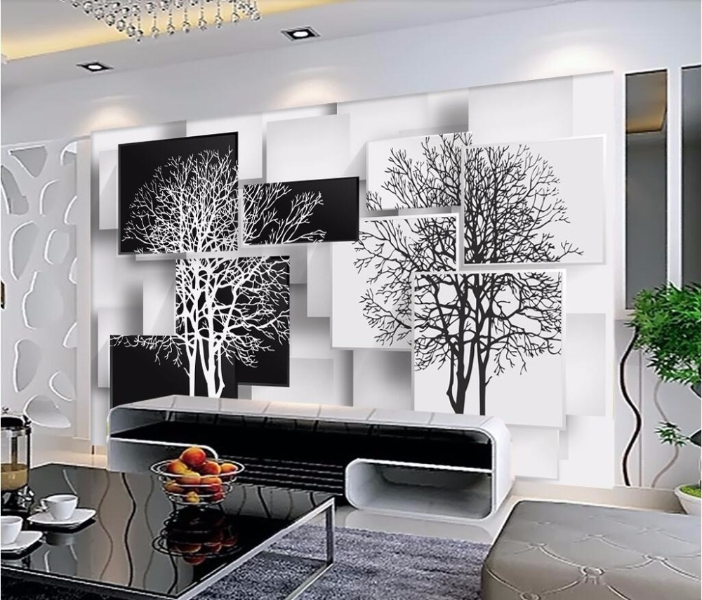 papel de parede 3d Custom Photo Wallpaper Mural Simple Black and White Big Tree papers home decor
