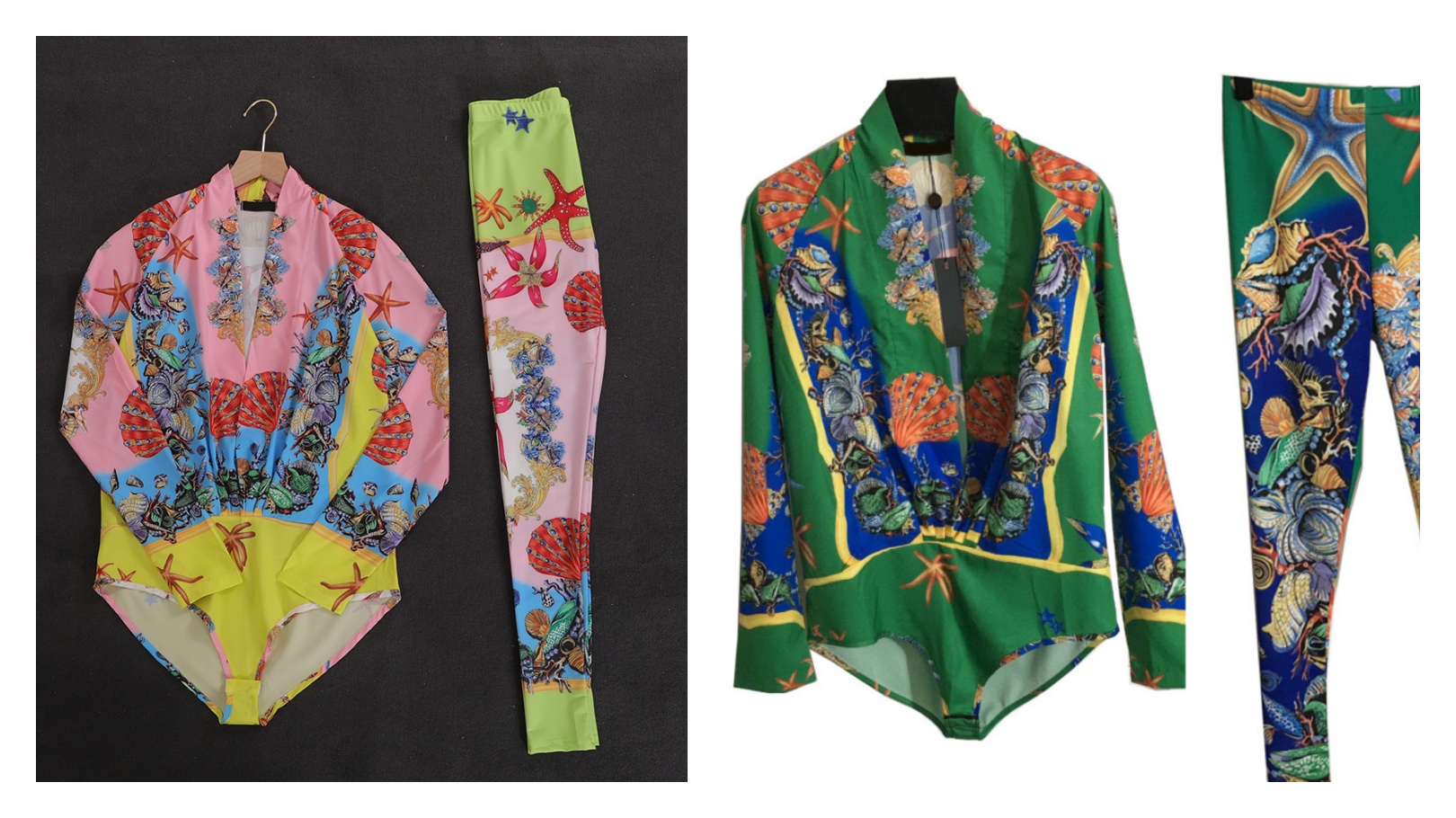 Baroque style Two Piece pants starfish print jumpsuit + leggings, Green leggings
Baroque style Two Piece pants starfish print jumpsuit + leggings, Green leggings