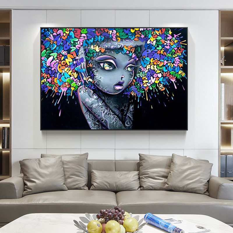 Lovely Girls Graffiti Art Canvas Paintings On The Wall Pictures For Living Room Pop Art Street Art Canvas Prints Home Decoration