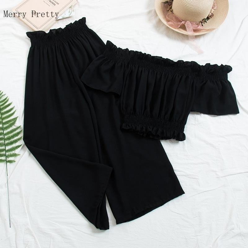 Women's Sets Two Piece Sets Clothe Sexy Slash Neck Crop Top With Loose Pants Suits Summer Woman 2 Pcs Set Feminino 210707