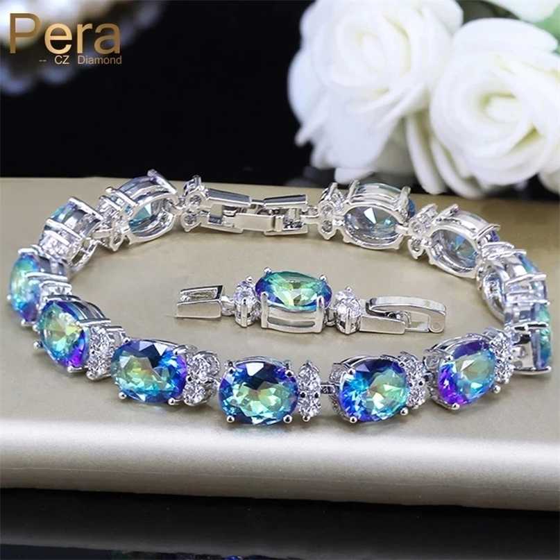 Pera Fashion Women Evening Party Jewelry Natural Light Blue Oval Rainbow Mystic Crystal Stones Bracelets for Birthday Gift B087 211124