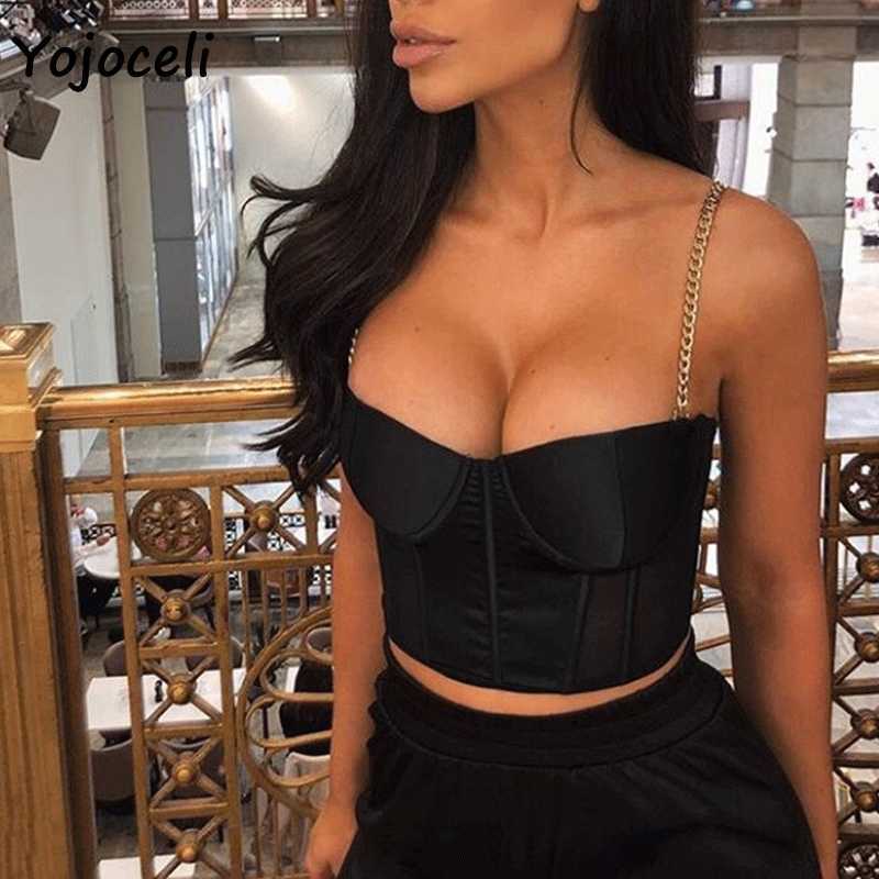 Yojoceli sexy party club chian camis top satin padded cropped all match vest 210609