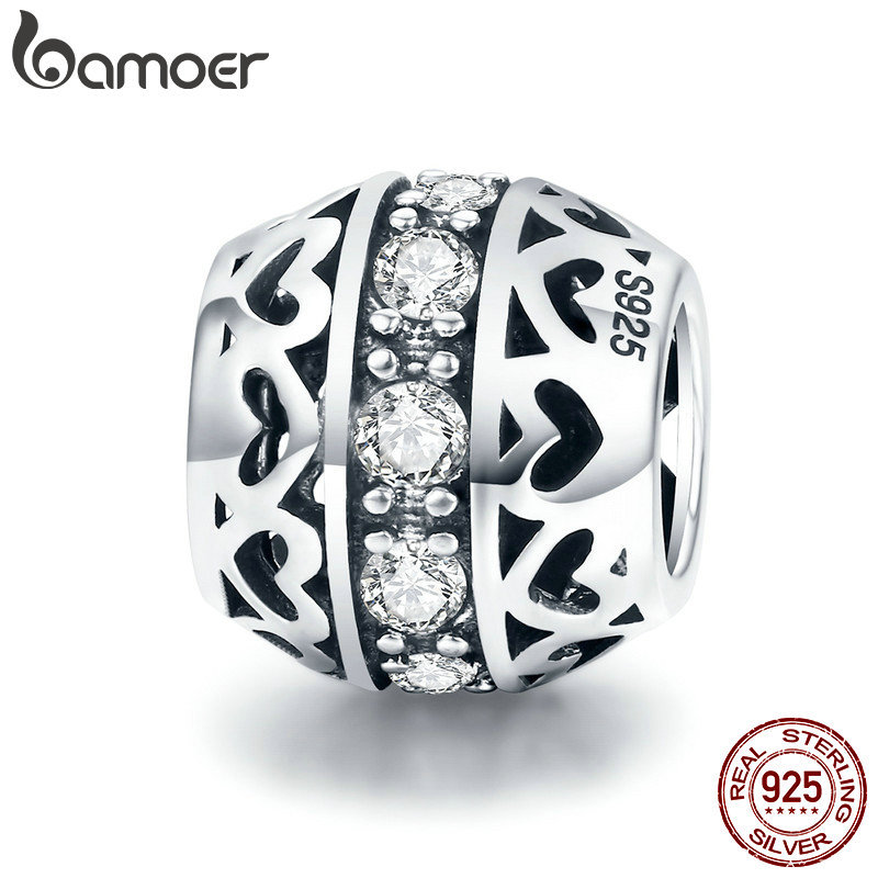 BAMOER Genuine 925 Sterling Silver Stackable Heart Beads Clear CZ Beads fit Charm Bracelet Necklace Valentine Day Gift SCC523 Q0531
BAMOER Genuine 925 Sterling Silver Stackable Heart Beads Clear CZ Beads fit Charm Bracelet Necklace Valentine Day Gift SCC523 Q0531