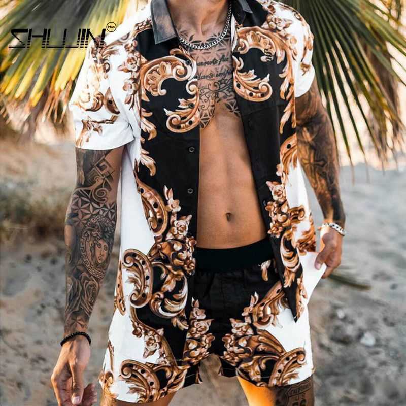 Beach Style Two-piece Suit Summer Loose Shirt Hawaiian Casual Suit Men' Shirt+ Men' Beach Print Shorts Holiday Beachwear X0601, Style 1
Beach Style Two-piece Suit Summer Loose Shirt Hawaiian Casual Suit Men' Shirt+ Men' Beach Print Shorts Holiday Beachwear X0601, Style 1