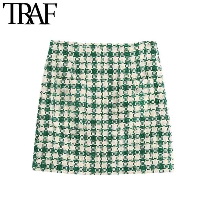 TRAF Women Fashion With Pockets Tweed Mini Skirt Vintage High Waist Back Zipper Female Skirts Mujer 210702, As picture
TRAF Women Fashion With Pockets Tweed Mini Skirt Vintage High Waist Back Zipper Female Skirts Mujer 210702, As picture