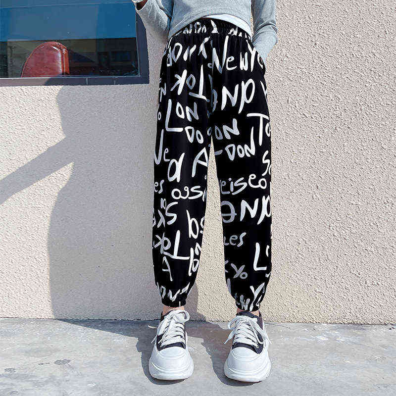 Pants For Girls Casual Style Girl Anti-Mosquito Kids Fashion Letters Ankle Trousers 5 7 9 10 11 13 14Years Teenage Clothes 211103
