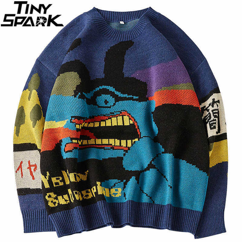 Hip Hop Streetwear Knitted Sweater Men Kanji Monster Printed Pullover Harajuku Cotton Autumn Fashion Casual Sweater Hipster 210202, A190071 blue
Hip Hop Streetwear Knitted Sweater Men Kanji Monster Printed Pullover Harajuku Cotton Autumn Fashion Casual Sweater Hipster 210202, A190071 blue