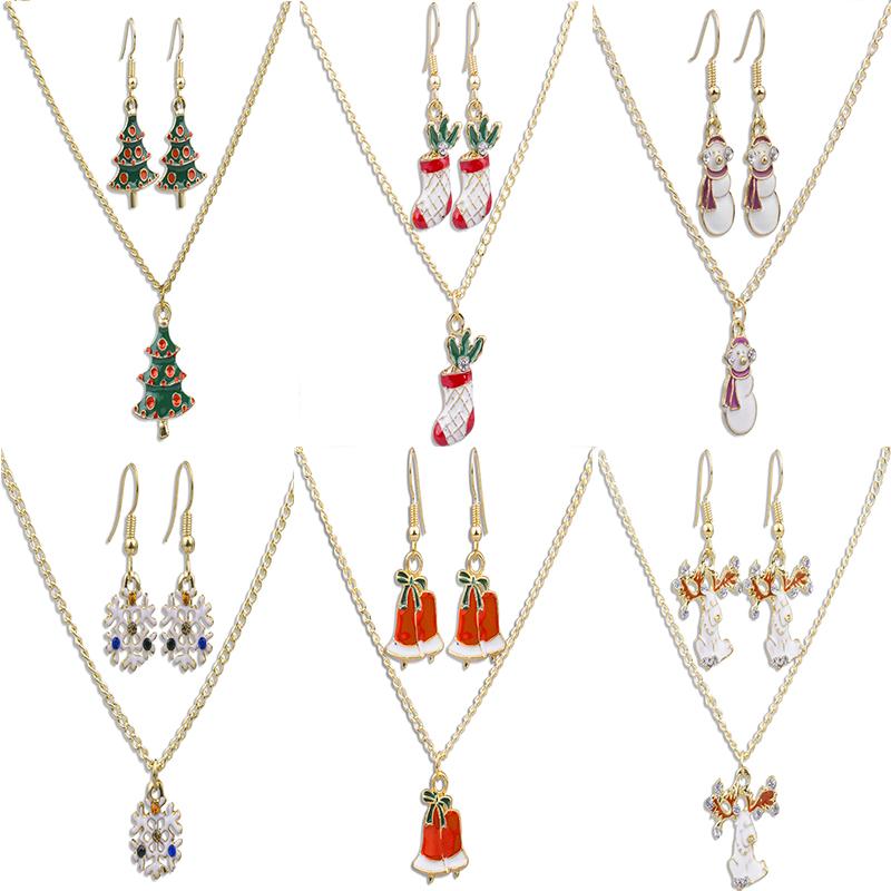 Earrings & Necklace Fashion Christmas Set Dripping Tree Socks Snowman Snowbell Reindeer Two-piece, Silver
Earrings & Necklace Fashion Christmas Set Dripping Tree Socks Snowman Snowbell Reindeer Two-piece, Silver