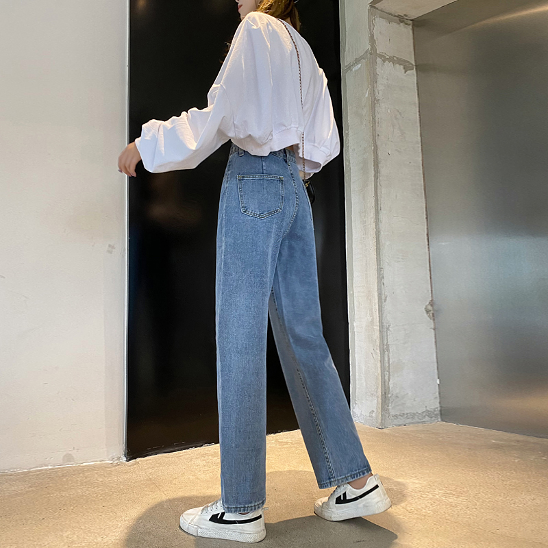 High-waisted straight-leg jeans women new Korean version loose and thin, high-fashion all-match drape wide-leg pants 210222