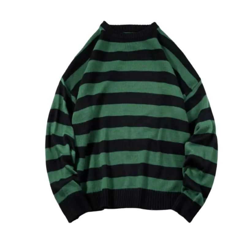 Men's Sweater Autumn And Winter Stripe Round Neck Leisure Loose Long Sleeves All-Match Pullover 211008