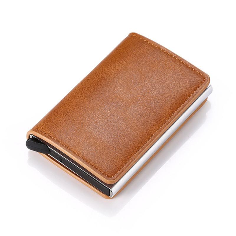 Card Holders 2021 PU Leather Bank Cardholder Case Holder Wallet Men Women Metal Vintage Aluminium Bag Crazy Horse