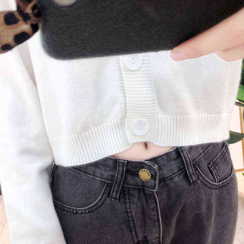 Cardigans Sweater Women Autumn Loose Ladies Knitted Cropped Female Sweaters Long Sleeve V neck Solid Chic Streetwear 211109
