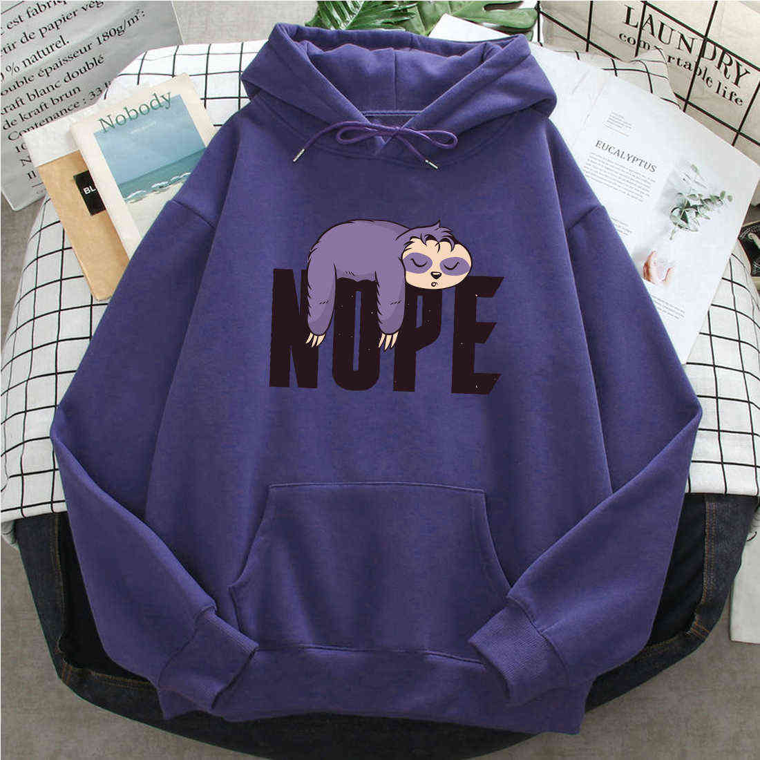 Nope Sleep Sloth Print Hoodies Man Women Casual Loose Sweatshirts Autumn Long Sleeve Hooded Pockets Hip Hop Streetwear Clothes H0909
