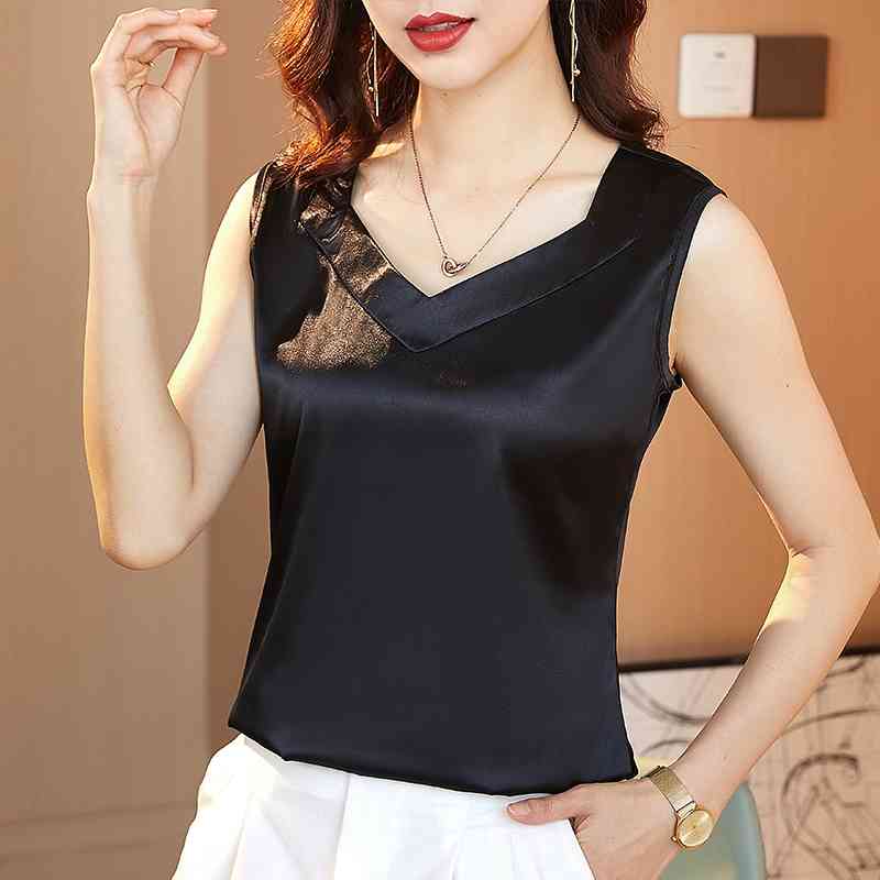 Summer Korean Fashion Silk Tank Top Women Satin Office Lady Solid Plus Size XXXL/5XL Green s for 210531