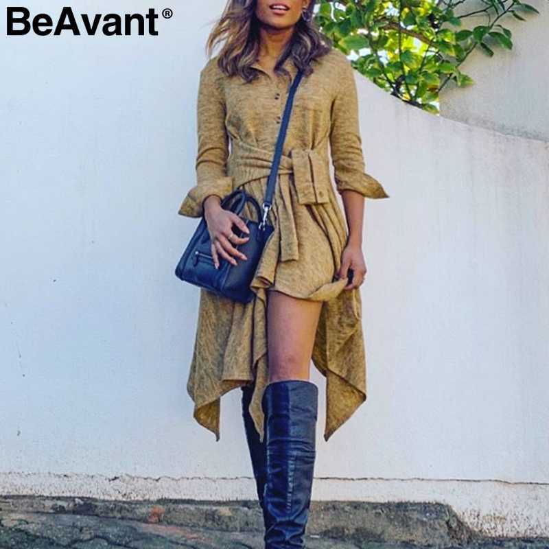 BeAvant Casual streetwear women shirt dress High waist sashes autumn female midi dresses Buttons office ladies winter vestidos 210709