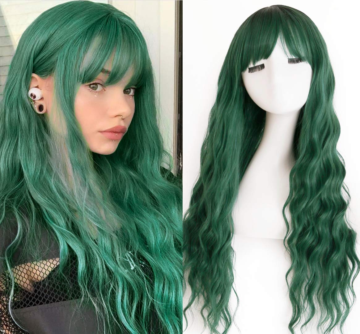 Womens Long Wave Hair Synthetic Wig wiht Bangs Fashion Wigs for Ladys Cosplay