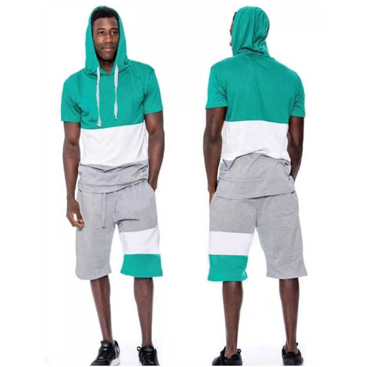 Men's Sets Summer 2 Piece Jogging Fitness Suit Sporting Casual Short Sleeve Tracksuit+Shorts Fashion Patchwork Male Clothing 210603