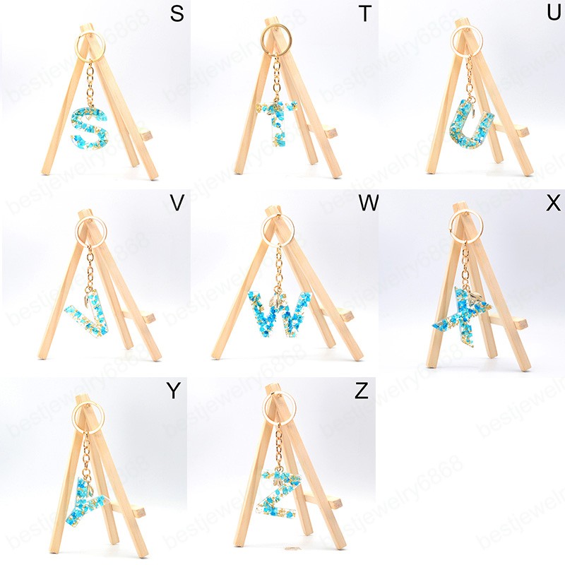 Dried Flower Letter Keychain For Woman English Alphabet Key Rings With Golden Leaf Acrylic Words Crafts Handbag Charms