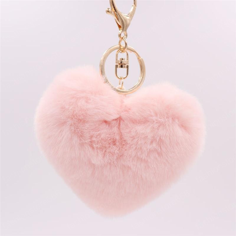 Stylish Heart Shape pompoms Keychain for Handbag Perfect Cute Purse Keyring Soft And Plush Bag Charm Pendant Fluffy Accessories