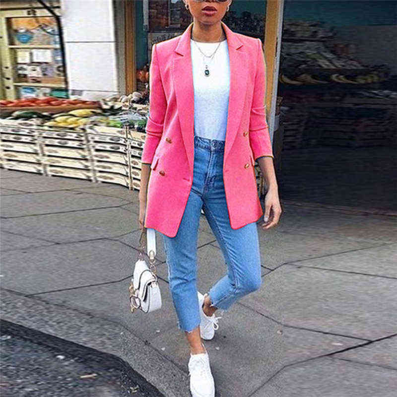 Solid Slim Notched Blazer Women Jacket Coat Autumn Long Sleeve Veste Femme Tops Fashion Streetwear Cardigans 211122