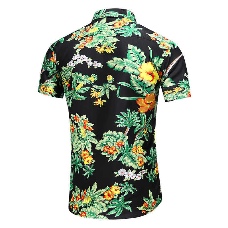45KG-120KG Summer Fashion Men's Standard-Fit Short Sleeve Shirt Tropical Coconut Tree Printed Hawaiian Shirts 5XL 6XL 7XL 210528