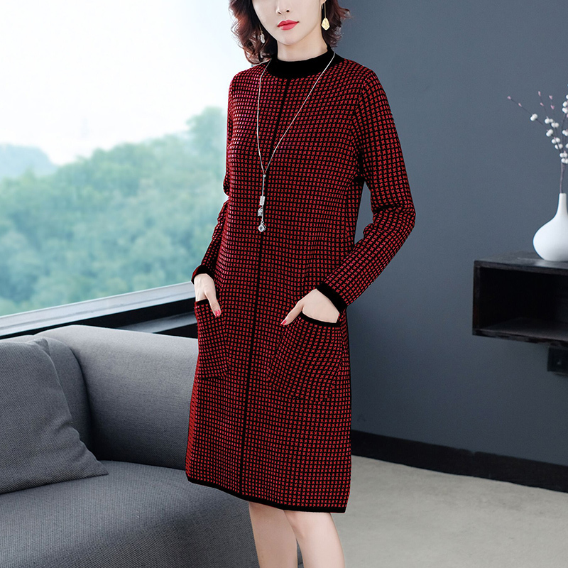 Winter Vintage Casual Plaid Midi Cashmere Sweater Dress Autumn 3XL Plus Size Long Sleeve Elegant Bodycon Women's Turtleneck 210218