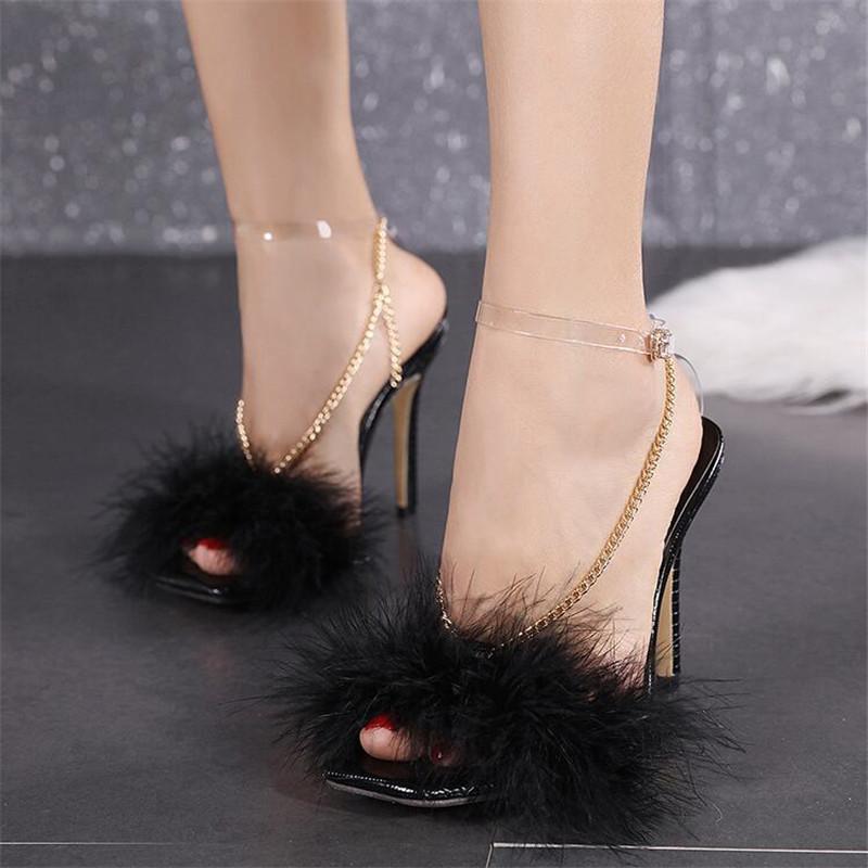 Woman Sandals 2021 New Feather Design Peep Toe Ladies Sandals Shoes Hot Chain PVC Transparent Perspex High Heels Fur, Black
Woman Sandals 2021 New Feather Design Peep Toe Ladies Sandals Shoes Hot Chain PVC Transparent Perspex High Heels Fur, Black