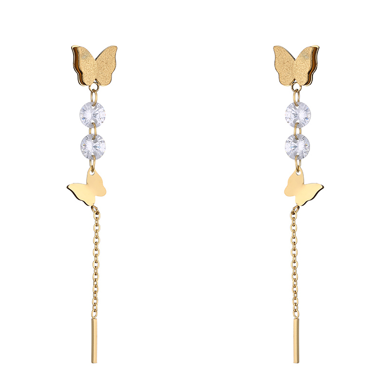Stainless Steel Butterfly Earrings Gold Chain Dangle Chandelier Stud Ear rings for women fashion jewelry will and sandy, Silver
Stainless Steel Butterfly Earrings Gold Chain Dangle Chandelier Stud Ear rings for women fashion jewelry will and sandy, Silver