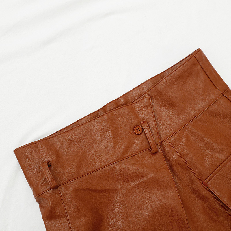 PU Irregular Split Leather Womens Skirt High Waist Brown Female Skirts Streetwear Solid Spring AllMatch Ladies Bottom 210306