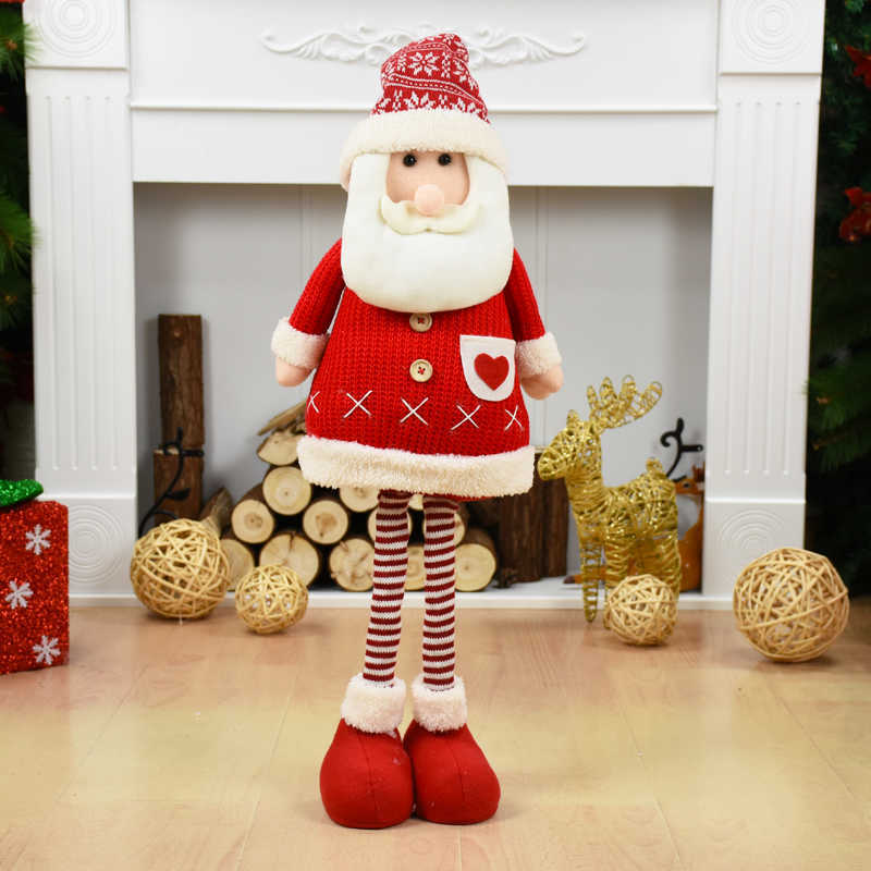 Big Size Dolls Retractable Santa Claus Snowman Elk Toys Figurines Christmas Gift for Kid Red Xmas Tree Ornament 211015