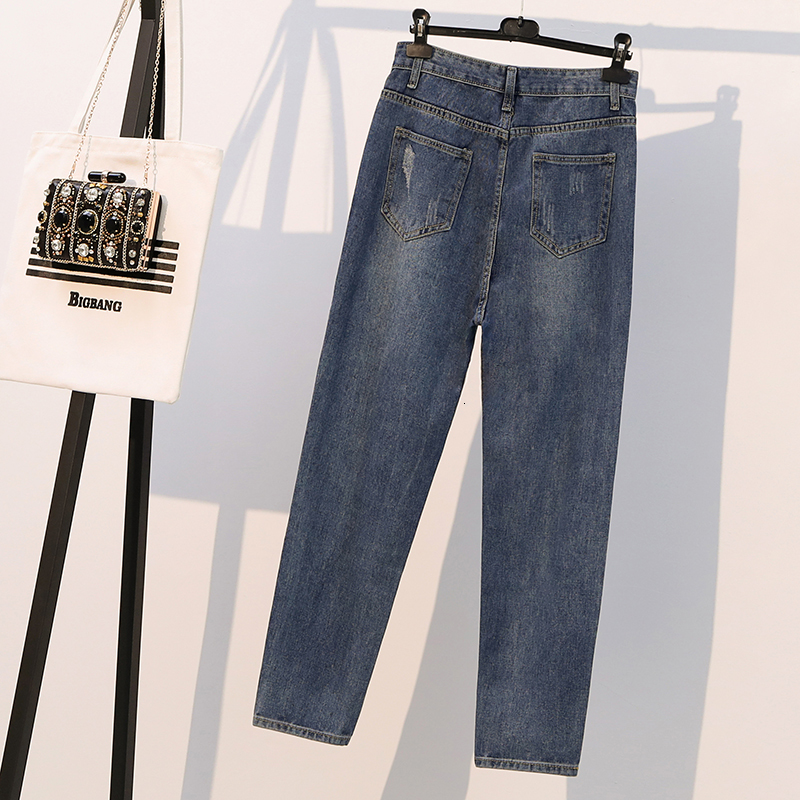 More Size 4xl Torn Boyfriend Jeans for the Women Fashionable Loosen Vintage Waistline High Waist Brim Hole Demin Pant Pantalones Mujer Suac